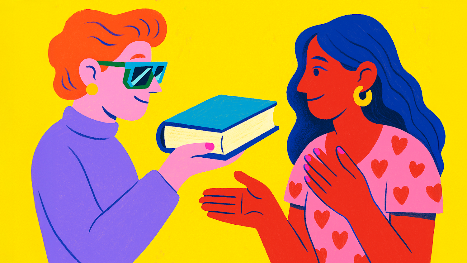 A person smiling genuinely while unwrapping a gift-wrapped book, symbolizing the joy of receiving a perfectly matched humor book.
