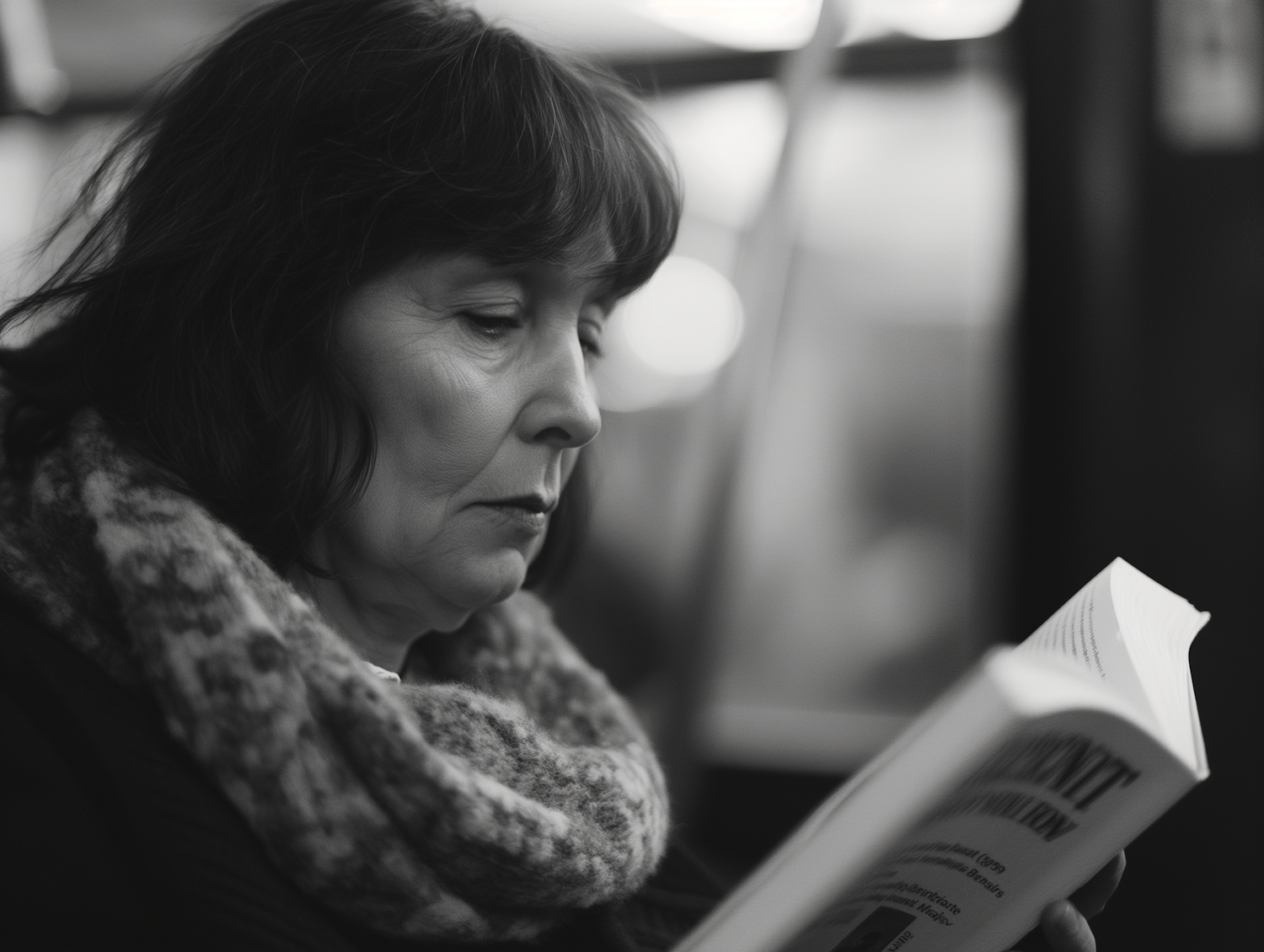 A person completely engrossed in reading a compelling mystery or thriller, with a stack of books nearby, reflecting the deep engagement an 'it book' inspires.