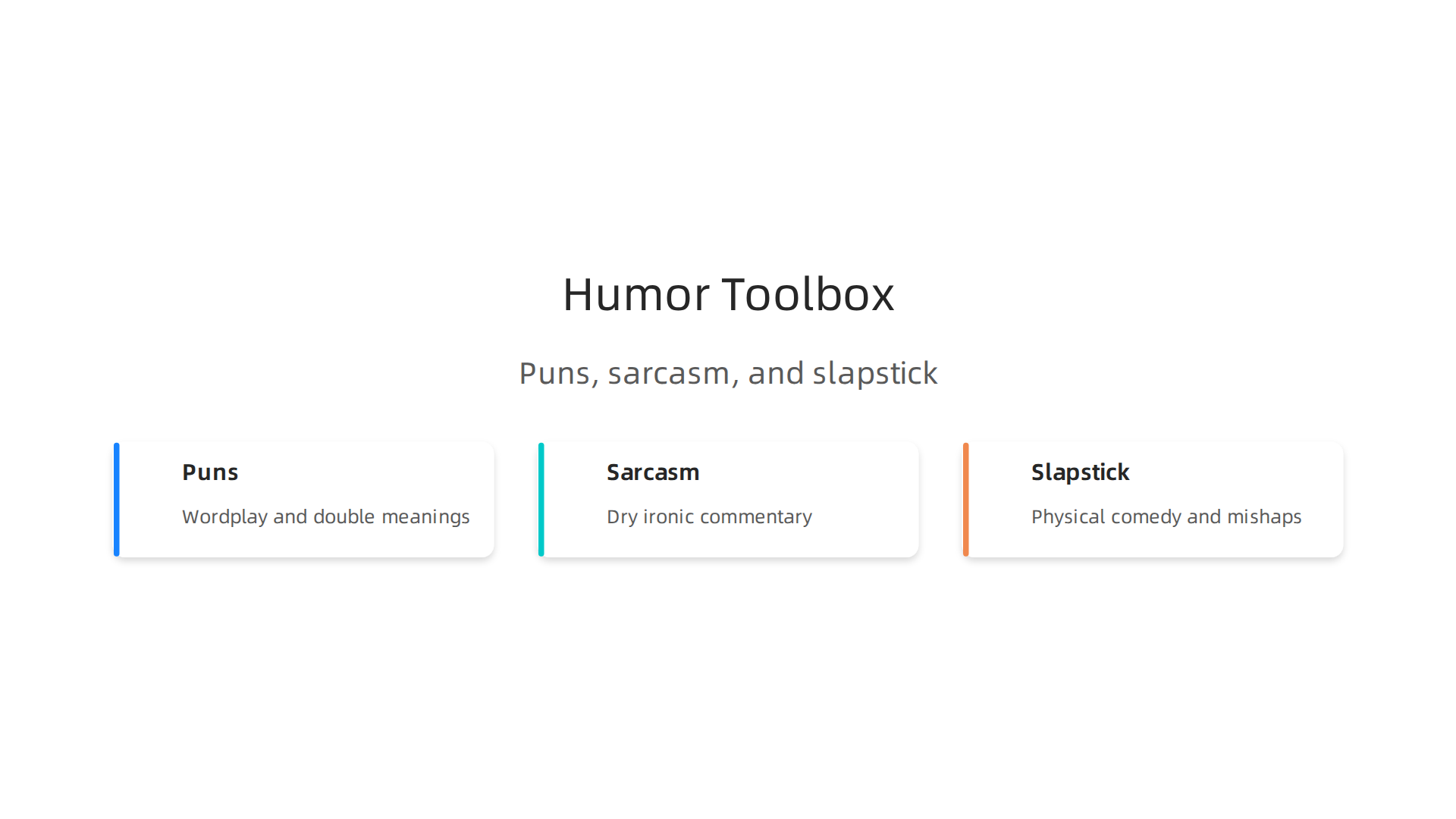 An infographic detailing the various forms of humor J.K. Rowling employs in the Harry Potter series: puns, dry sarcasm, and slapstick.