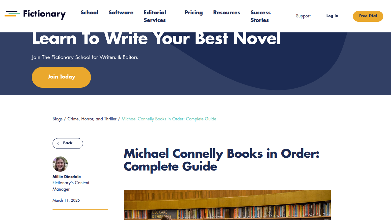 An example of a blog post offering a comprehensive list of Michael Connelly's works, including standalones.